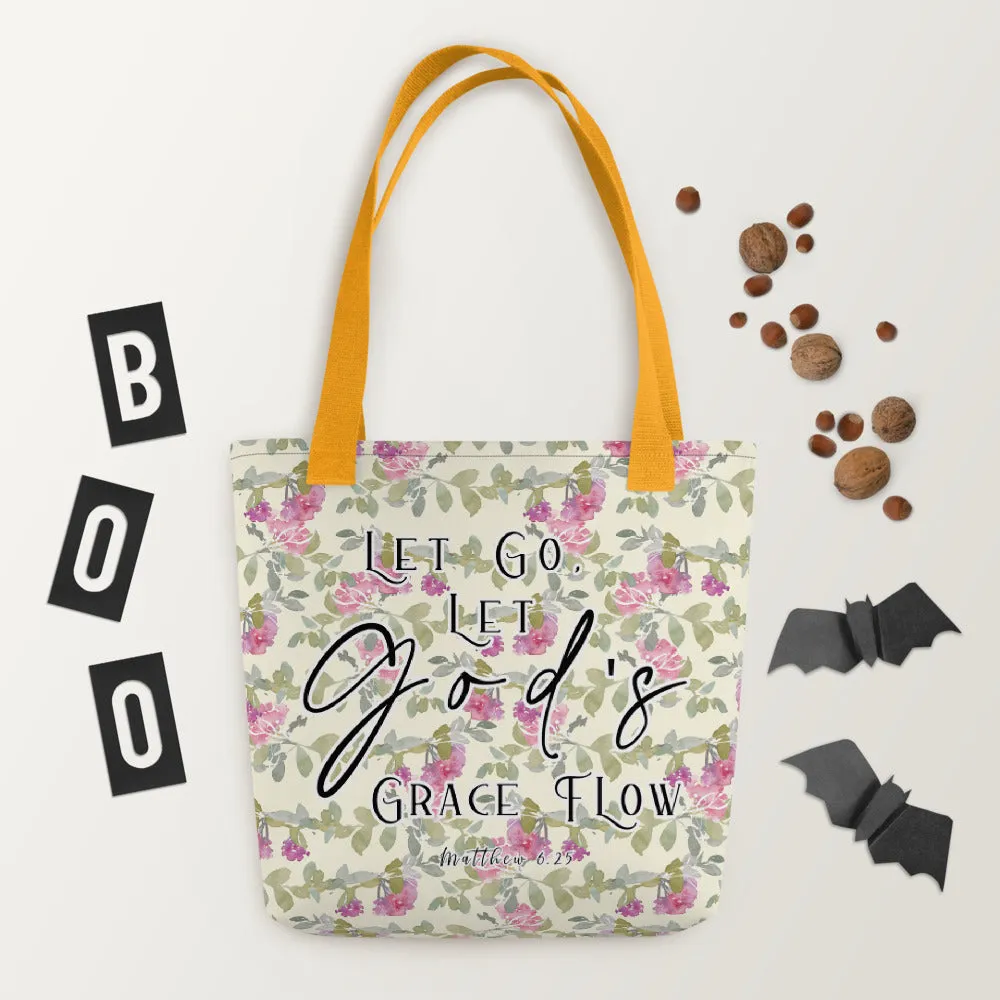 Limited Edition Premium Tote Bag - Let Go, Let God's Grace Flow (Design: Red Floral)