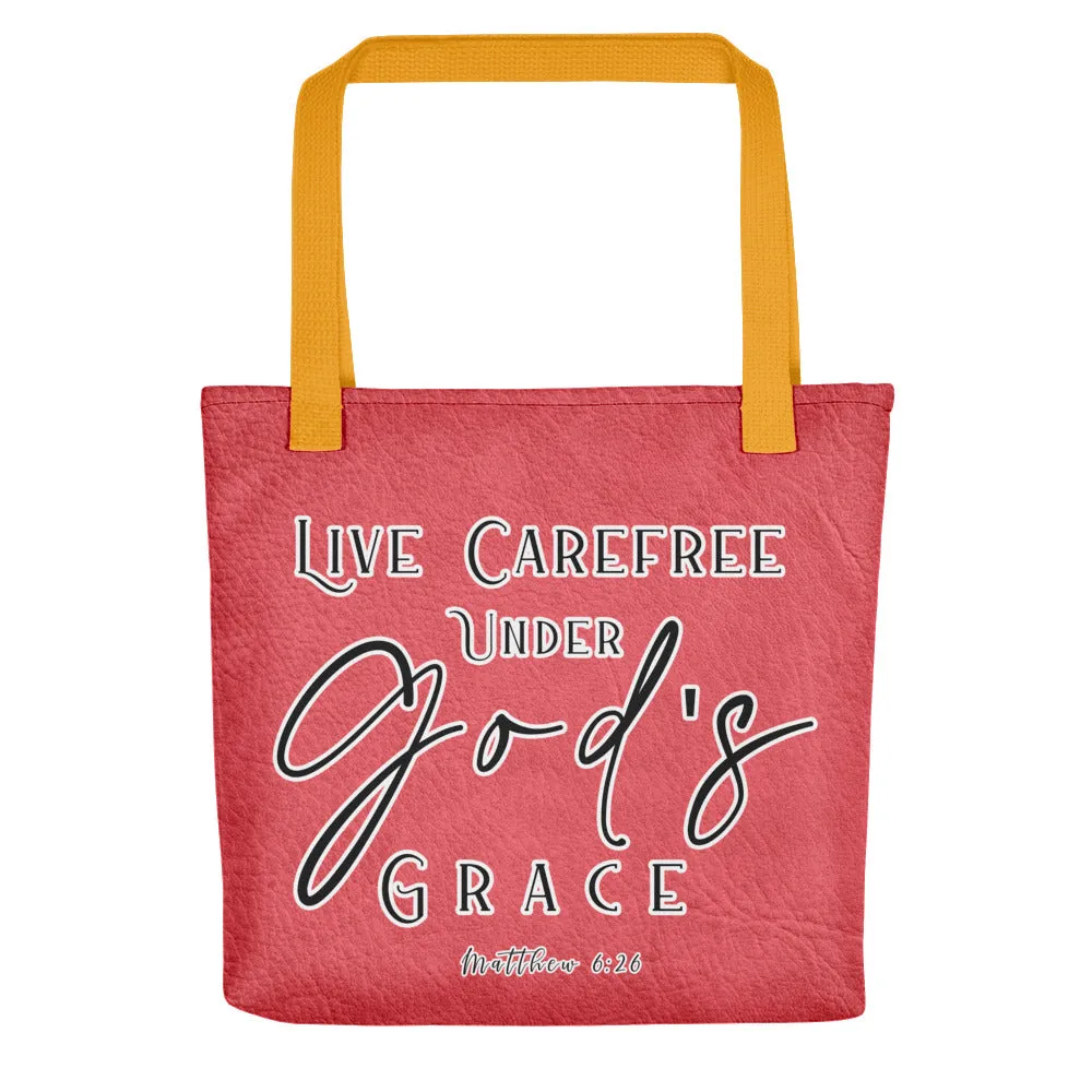 Limited Edition Premium Tote Bag - Live Carefree Under God's Grace (Design: Textured Red)