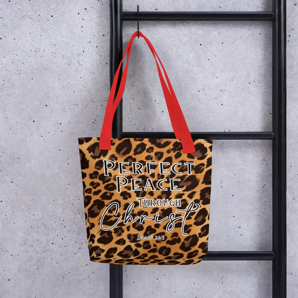 Limited Edition Premium Tote Bag - Perfect Peace Through Christ (Design: Leopard)