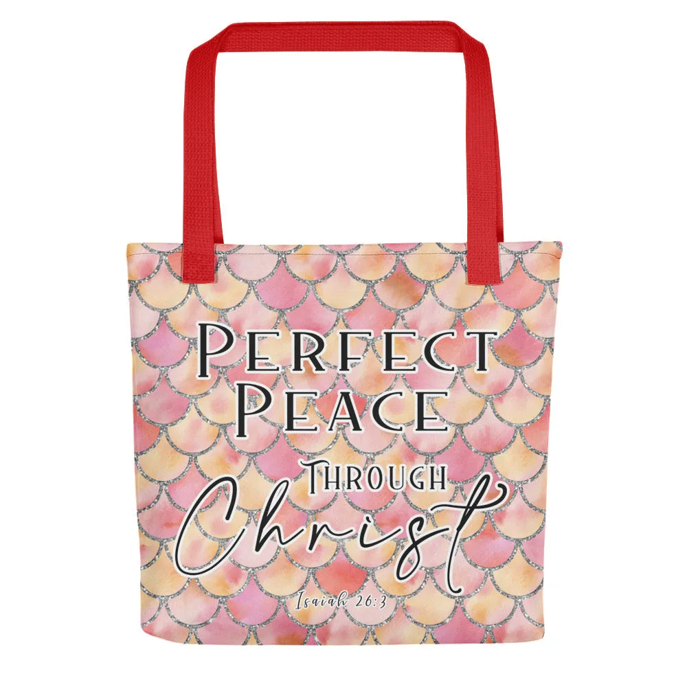 Limited Edition Premium Tote Bag - Perfect Peace Through Christ (Design: Mermaid Scales Pink)