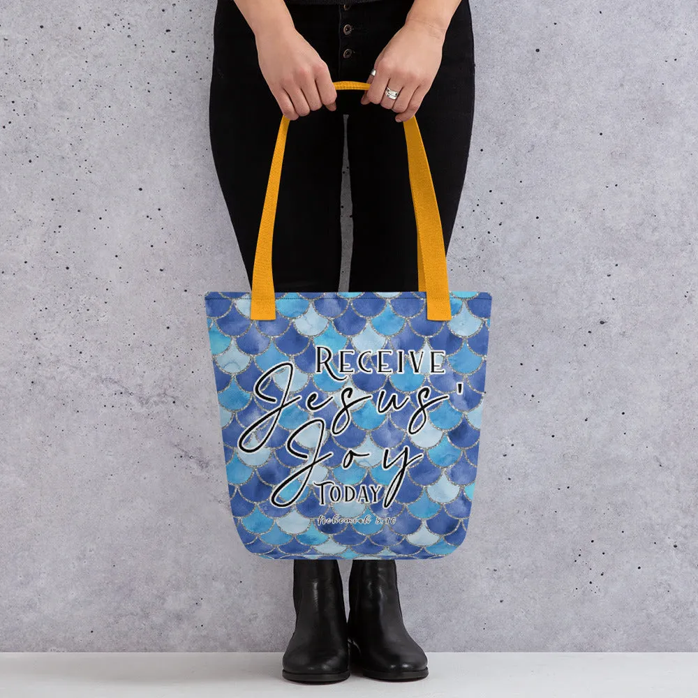 Limited Edition Premium Tote Bag - Receive Jesus' Joy Today (Design: Mermaid Scales Blue)