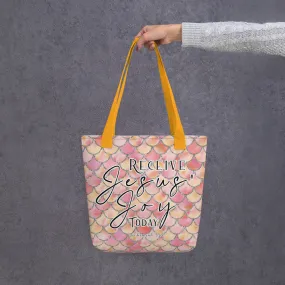 Limited Edition Premium Tote Bag - Receive Jesus' Joy Today (Design: Mermaid Scales Pink)