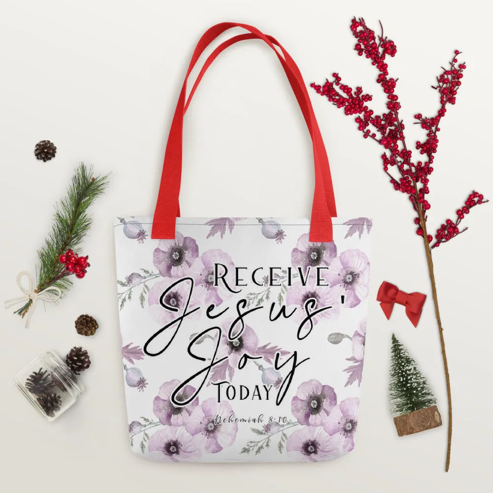 Limited Edition Premium Tote Bag - Receive Jesus' Joy Today (Design: Purple Floral)