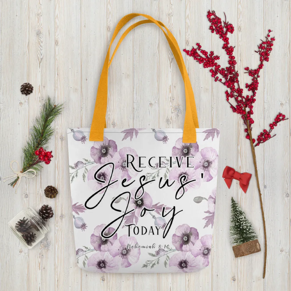 Limited Edition Premium Tote Bag - Receive Jesus' Joy Today (Design: Purple Floral)