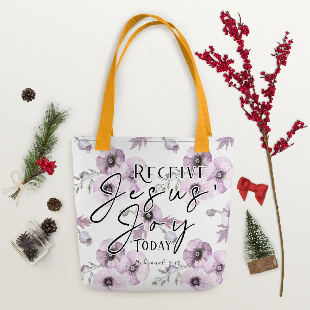 Limited Edition Premium Tote Bag - Receive Jesus' Joy Today (Design: Purple Floral)