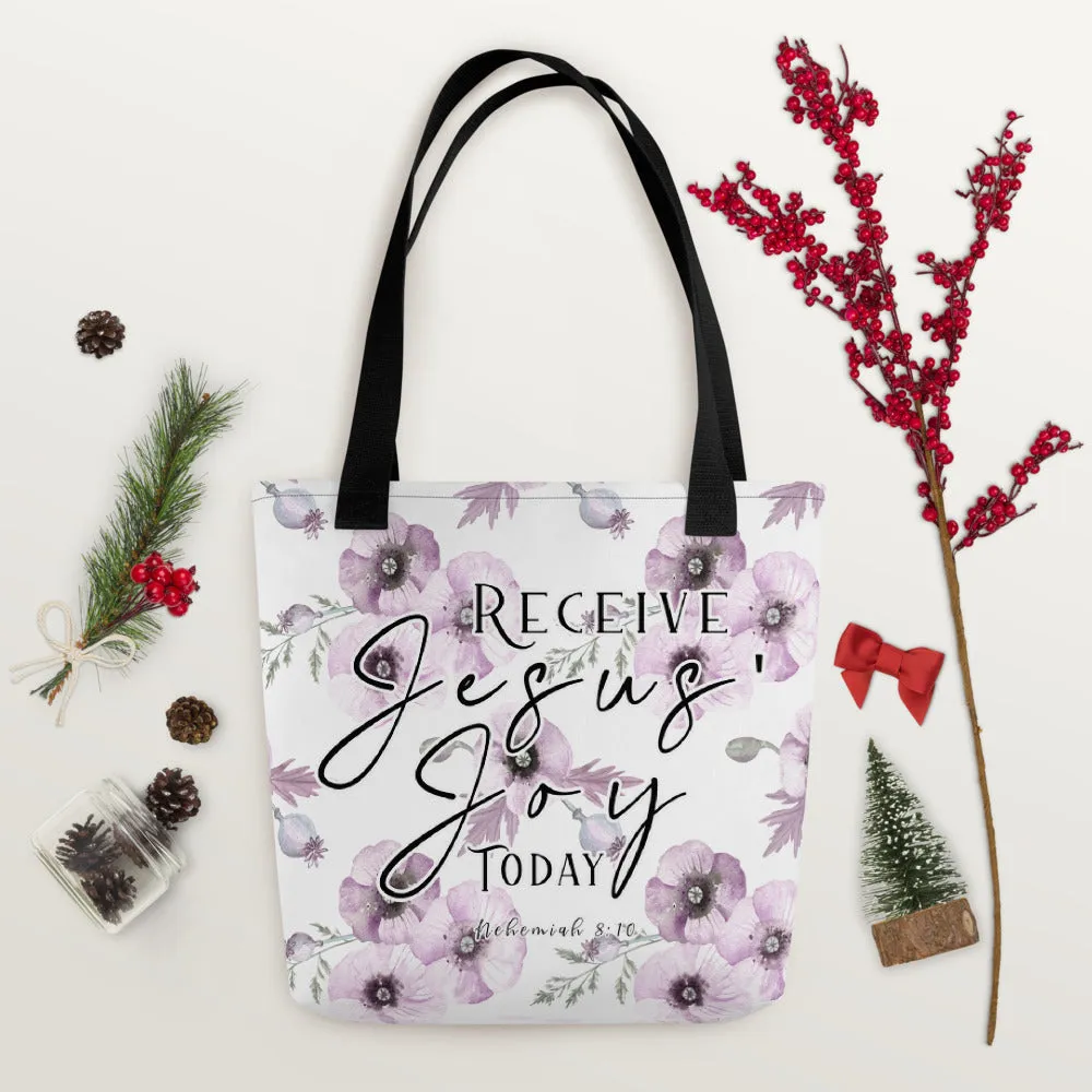 Limited Edition Premium Tote Bag - Receive Jesus' Joy Today (Design: Purple Floral)