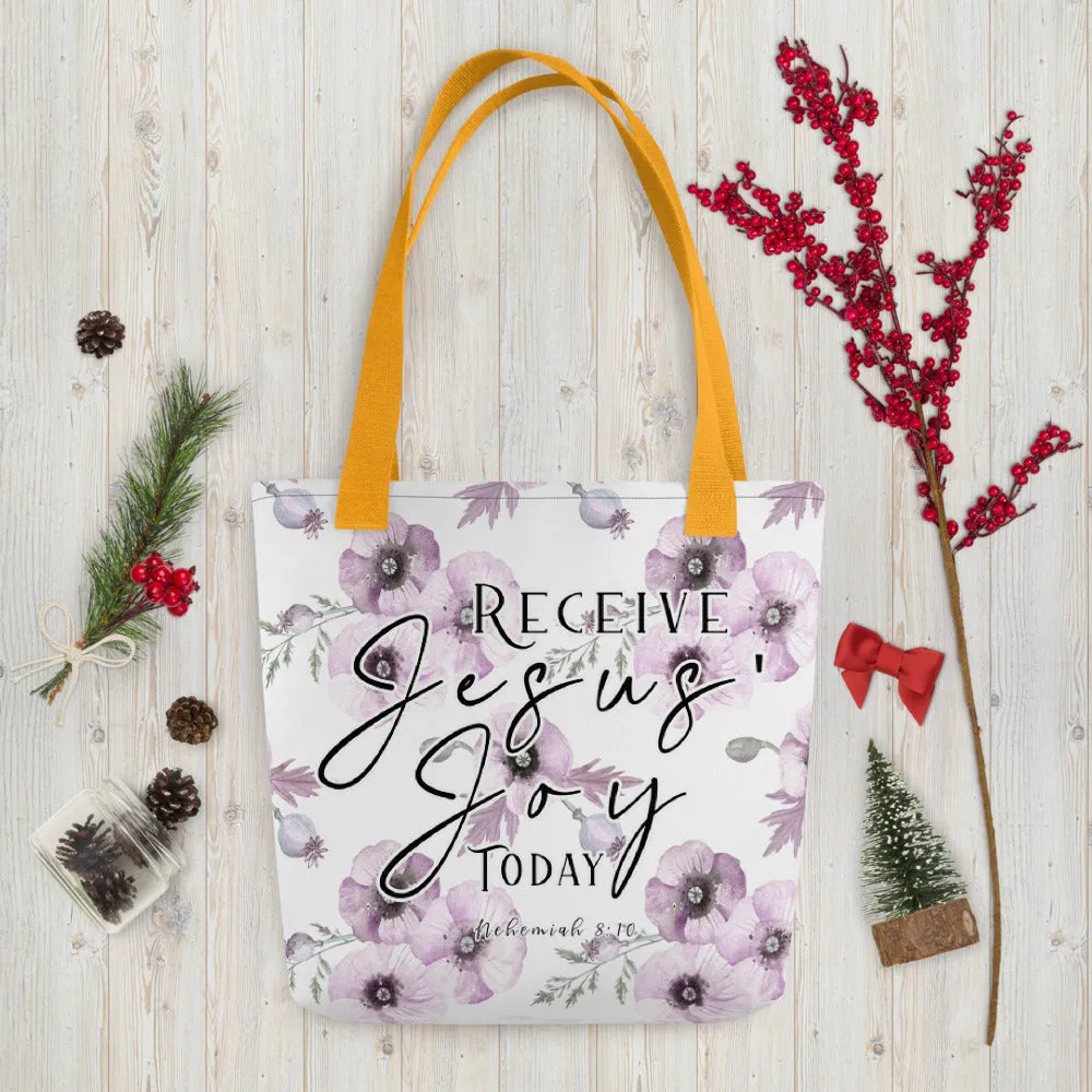 Limited Edition Premium Tote Bag - Receive Jesus' Joy Today (Design: Purple Floral)