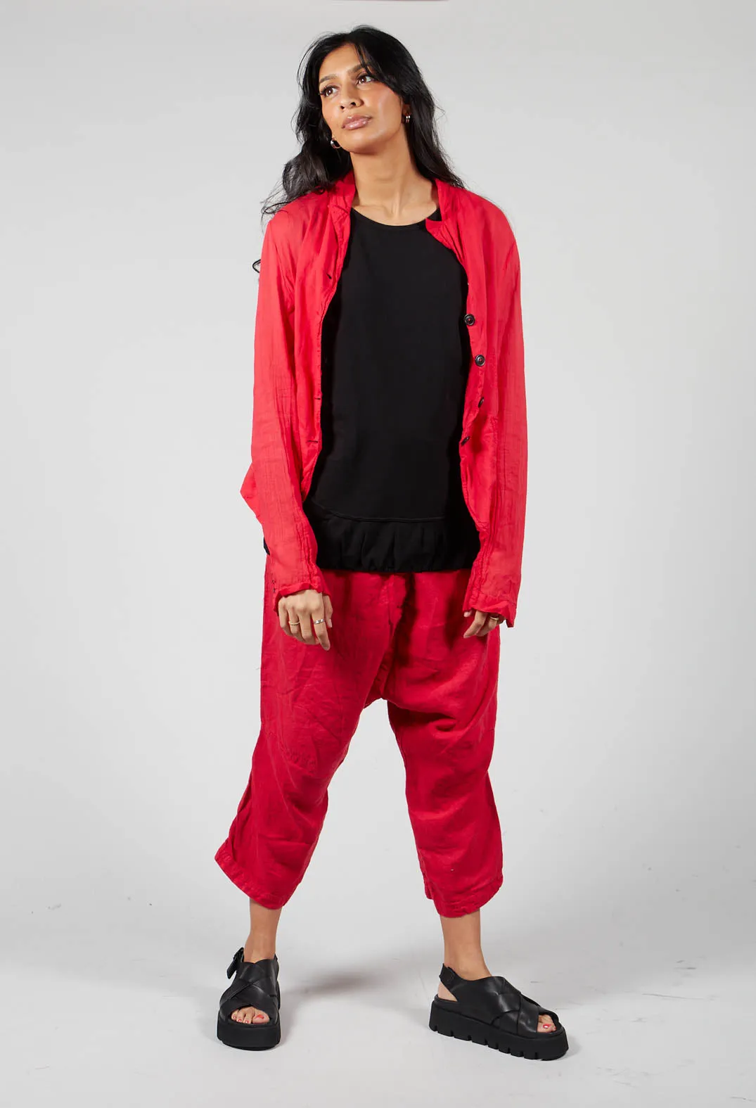 Linen Drop Crotch Trousers in Red