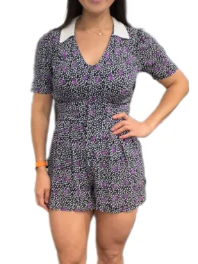 Maje Navy White Purple Print Playsuit - size 3