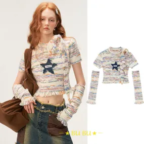 MAMC  |Crew Neck Star Camouflage Casual Style Blended Fabrics