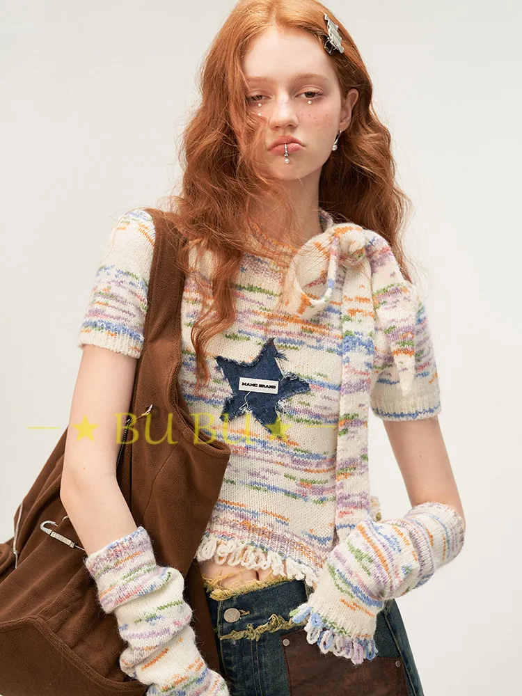 MAMC  |Crew Neck Star Camouflage Casual Style Blended Fabrics