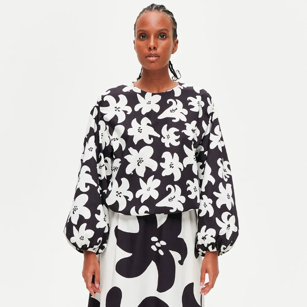 marimekko  |Flower Patterns Casual Style Long Sleeves Cotton Medium