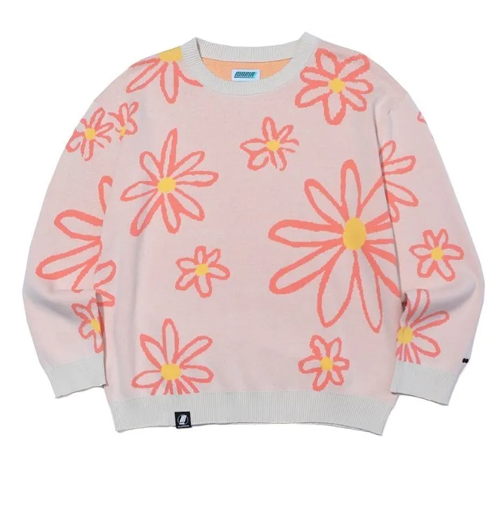 MARKM  |Crew Neck Flower Patterns Unisex Long Sleeves Cotton Medium