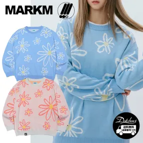 MARKM  |Crew Neck Flower Patterns Unisex Long Sleeves Cotton Medium