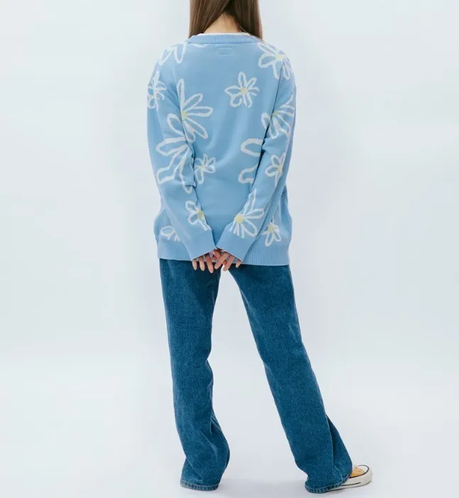 MARKM  |Crew Neck Flower Patterns Unisex Long Sleeves Cotton Medium