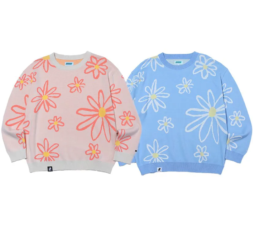 MARKM  |Crew Neck Flower Patterns Unisex Long Sleeves Cotton Medium