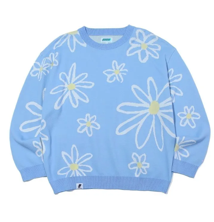 MARKM  |Crew Neck Flower Patterns Unisex Long Sleeves Cotton Medium