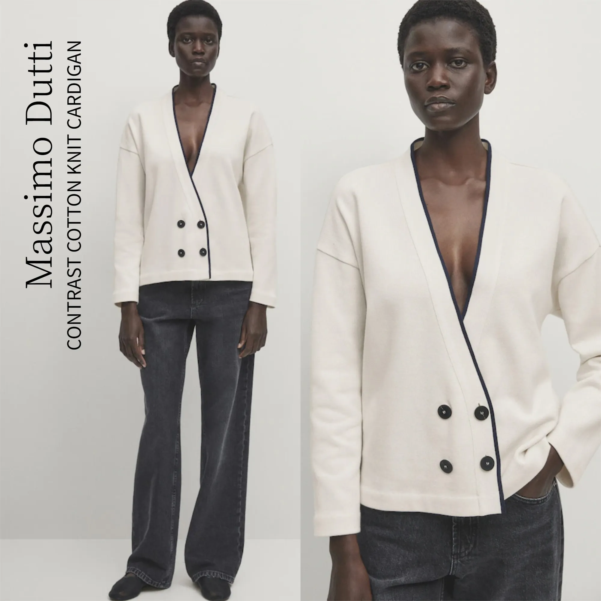 Massimo Dutti  |Contrast cotton knit cardigan