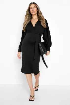 Maternity Knitted Rib Wrap Sweater Dress