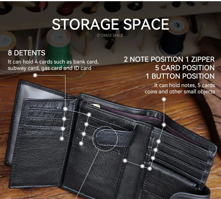 Men and Women Genuine Leather Retro Style Multi-functional Wallet