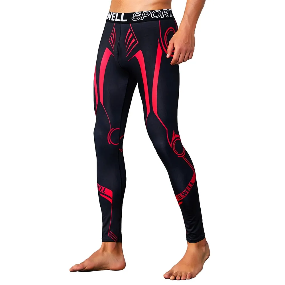 Men's Hipster Print Low Waist Stretch Sports Running Fitness Long Leggings