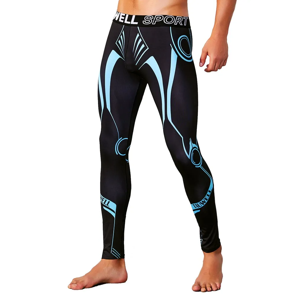 Men's Hipster Print Low Waist Stretch Sports Running Fitness Long Leggings