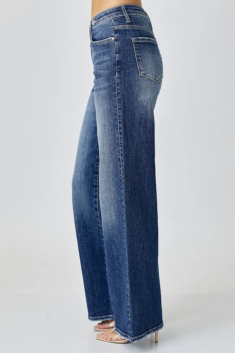 Mid Rise Crossover Wide Leg Jeans