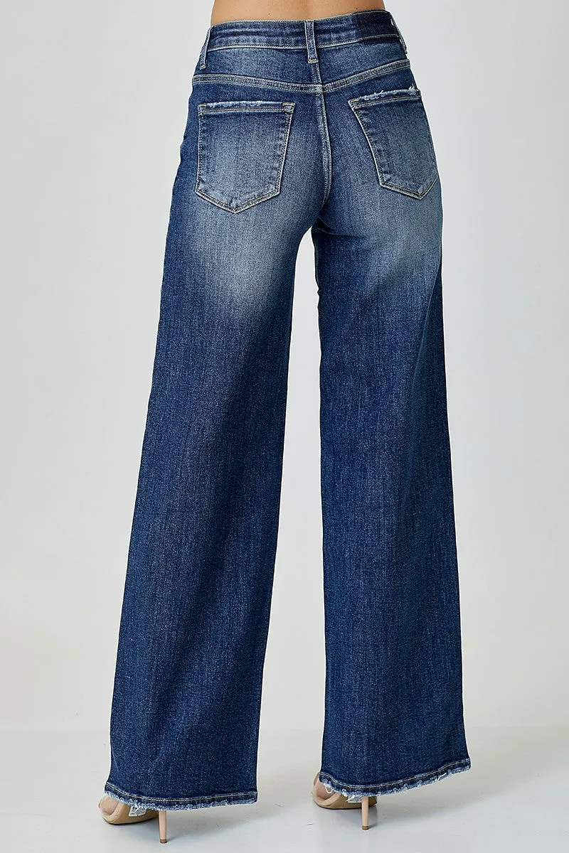 Mid Rise Crossover Wide Leg Jeans