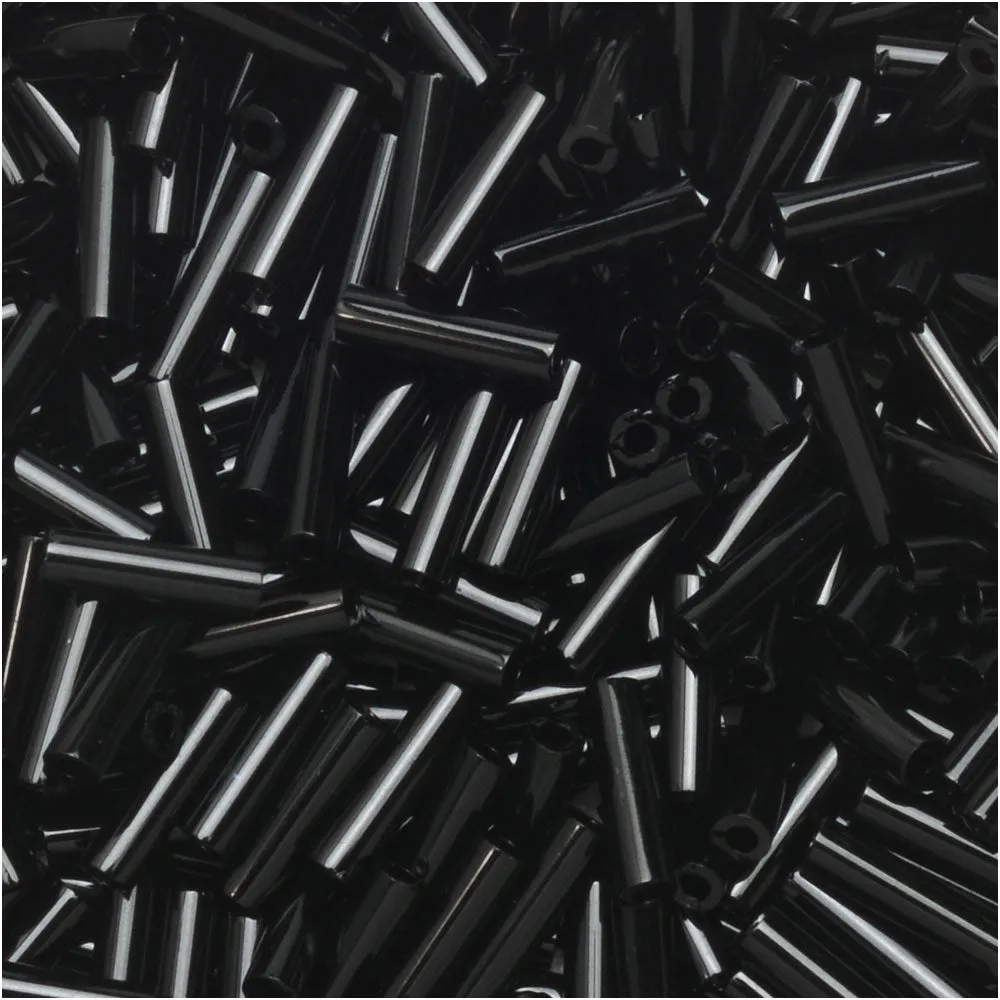 Miyuki Bugle Tube Beads, Cylinder Size #2 6x1.5mm, Jet (17 Grams)