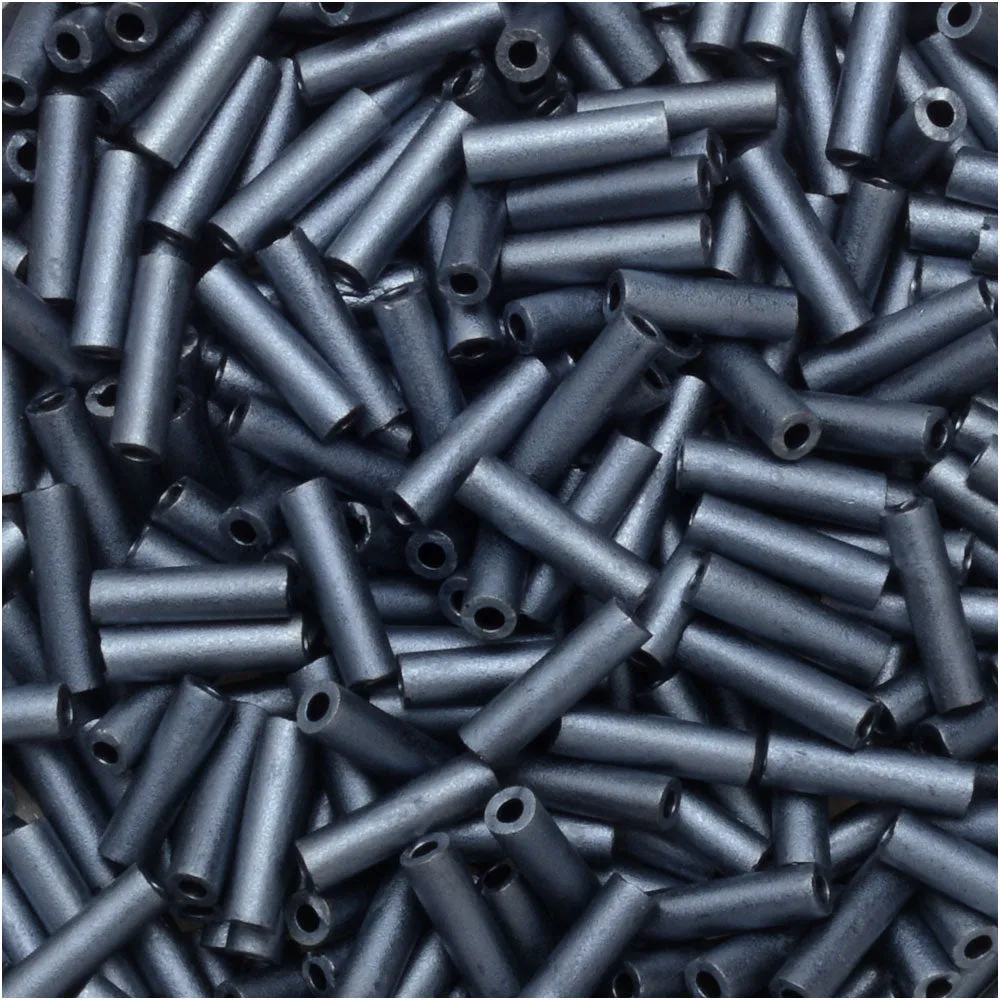 Miyuki Bugle Tube Beads, Cylinder Size #2 6x1.5mm, Matte Gunmetal (17 Grams)