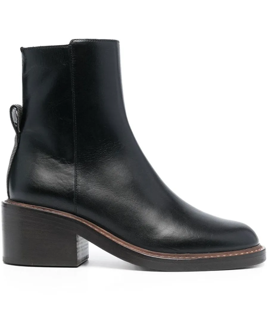 Monili Leather Ankle Bootie in Black