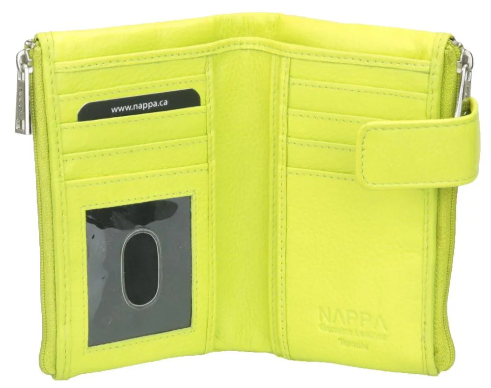 Nappa Mini Charlotte RFID Leather Wallet In Neon Green