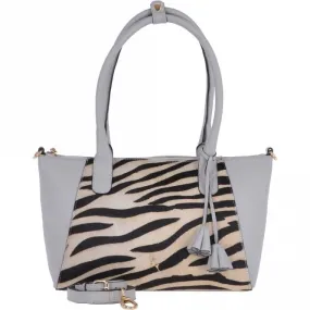 Natural Hair On Hide Leather Tote Bag Ice/Zebra- 61639