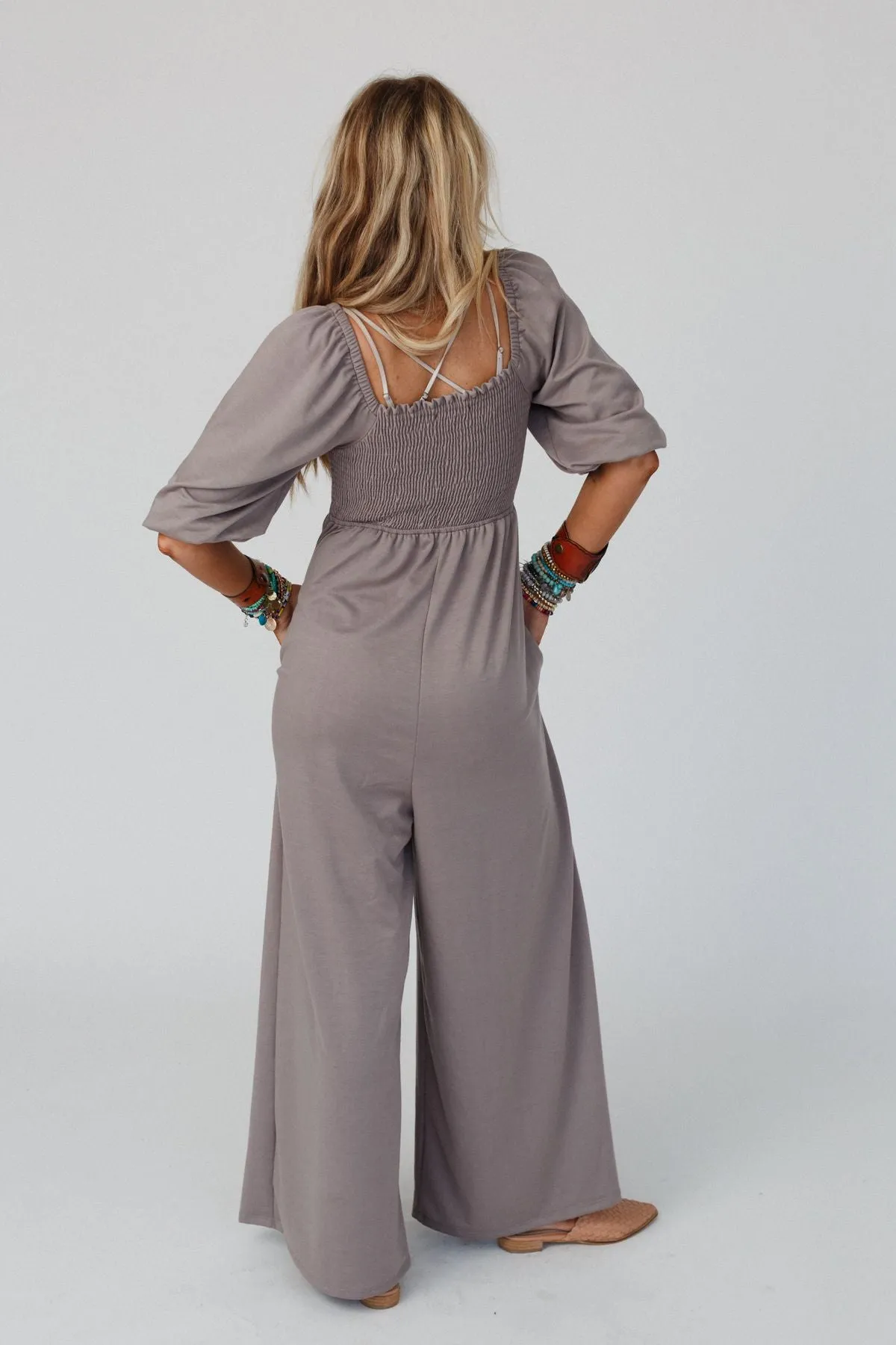 Nick Of Time Smocked Jumpsuit - Coco