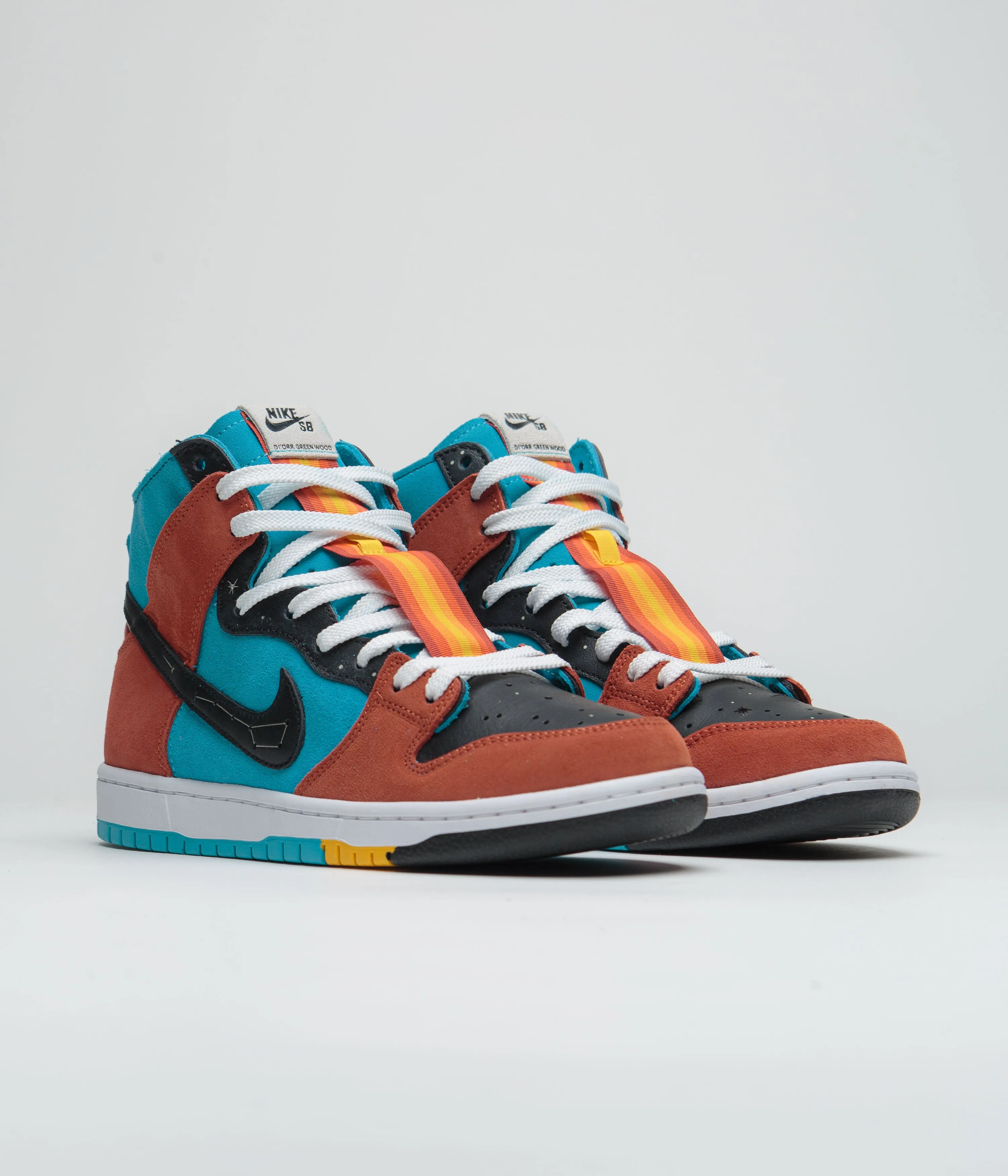 Nike SB x Di'Orr Greenwood Dunk High Decon Shoes - Turquoise Blue / Black - Rugged Orange