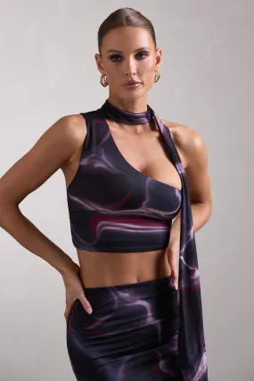 North Wind | Black Printed One-Shoulder Crop Top With Scarf