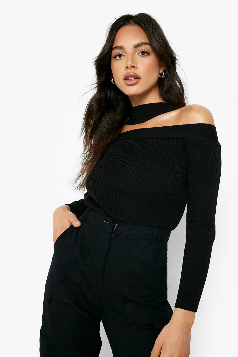 Off The Shoulder Rib Knitted Sweater