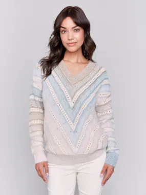 Ombre Chevron Knit Sweater - Frost