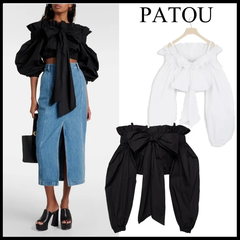 PATOU  |Long Sleeves Plain Cotton Party Style Elegant Style