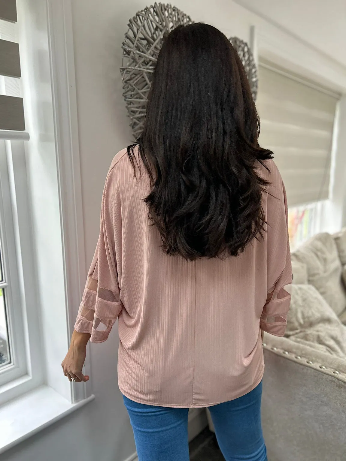 Pink Mesh Sleeve Top Claudia