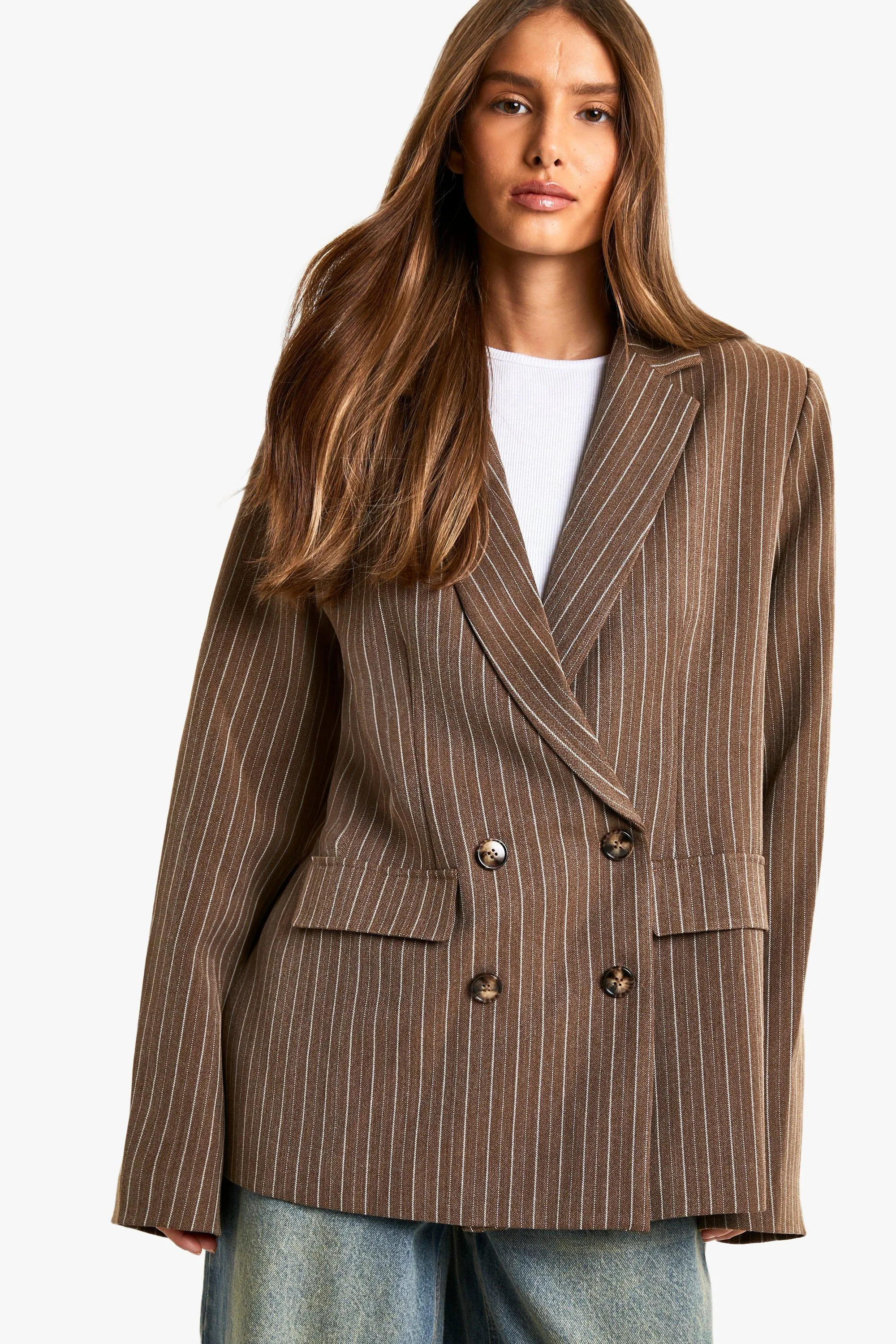 Pinstripe Oversized Single Breasted Blazer