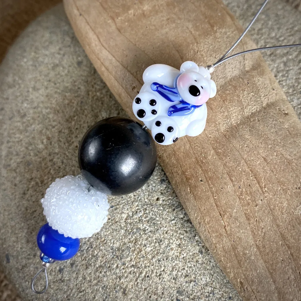 Polar Bear Christmas Ornament w/Shungite, Blue Scarf, on Iceberg