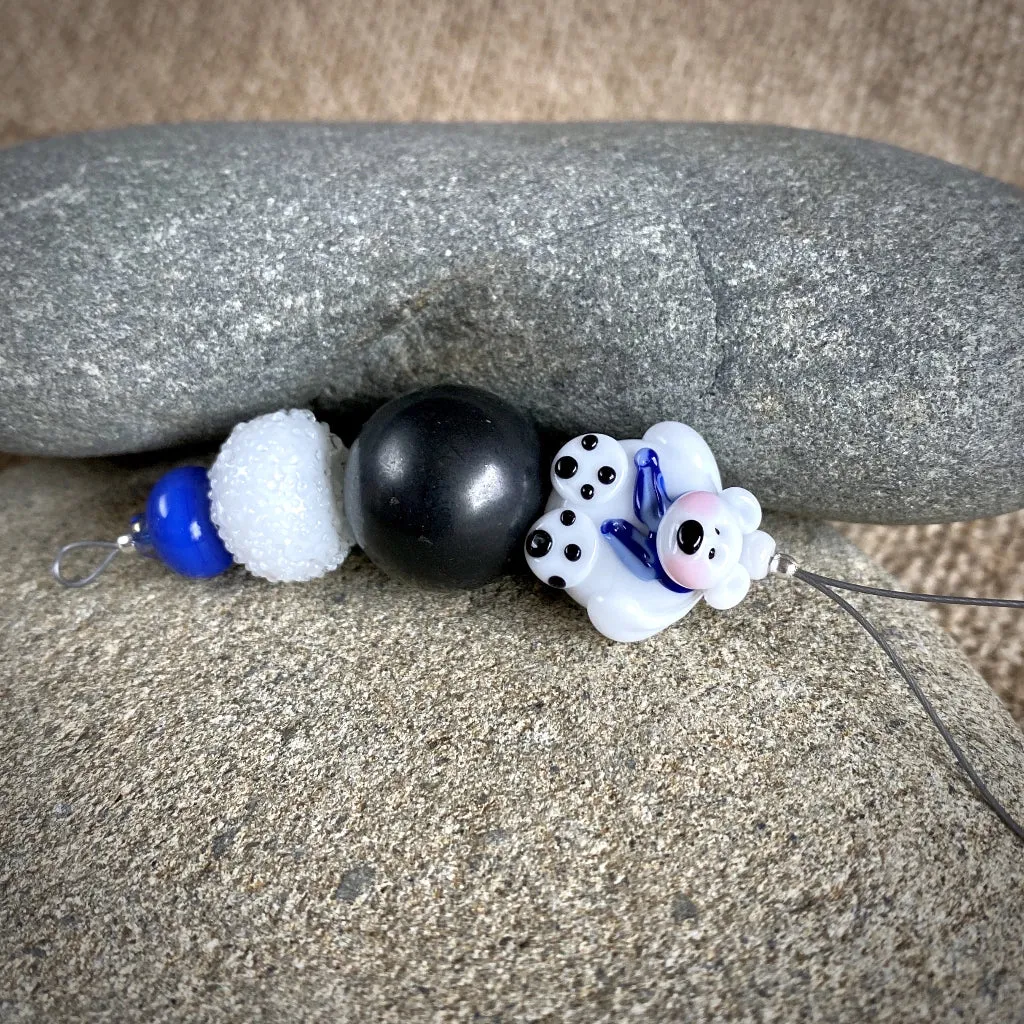 Polar Bear Christmas Ornament w/Shungite, Blue Scarf, on Iceberg