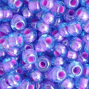 Preciosa Czech Glass, 2/0 Round Pony Seed Bead, Aqua/Purple Lined (1 Tube)