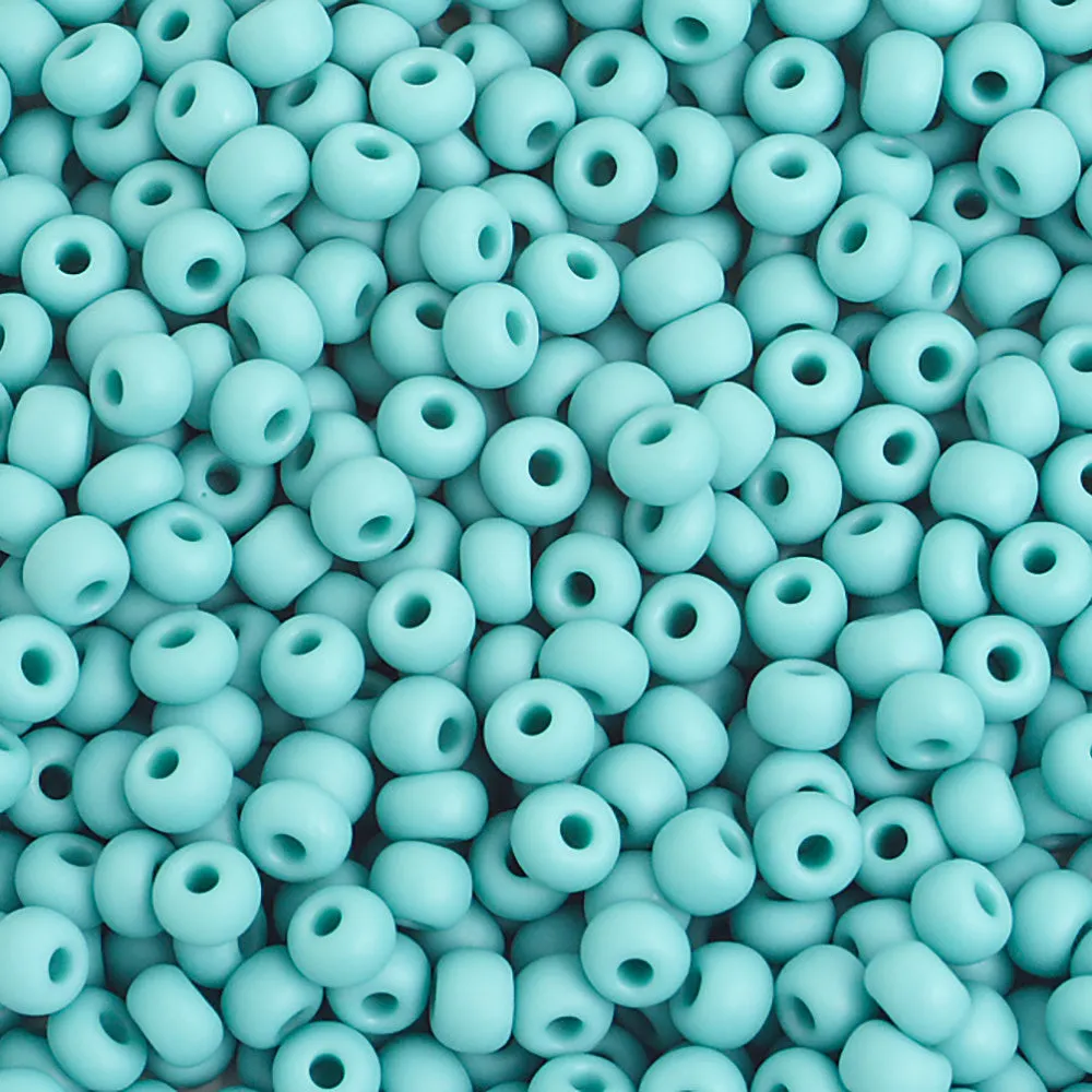 Preciosa Czech Glass, 6/0 Round Pony Seed Bead, Opaque Turquoise - Matte (1 Tube)