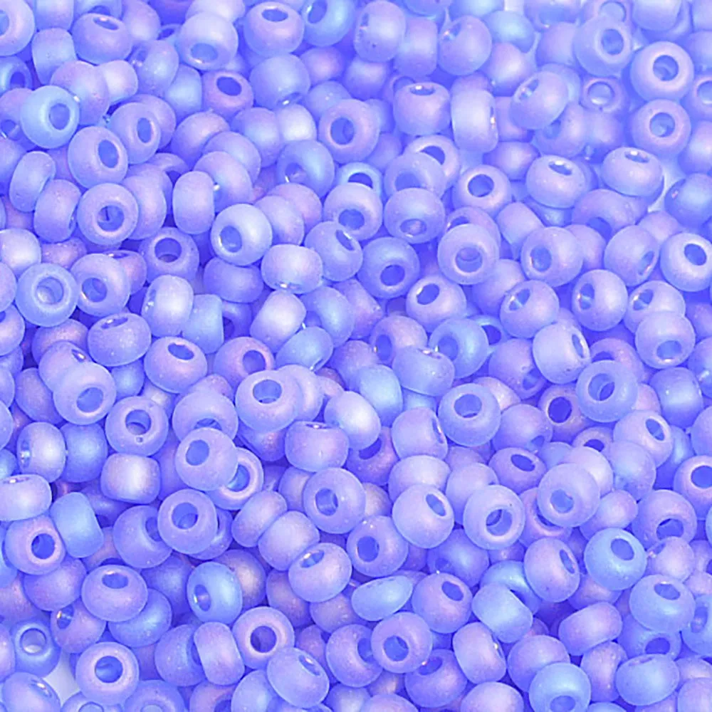 Preciosa Czech Glass, 8/0 Round Seed Bead, Transparent Blue AB - Matte (1 Tube)