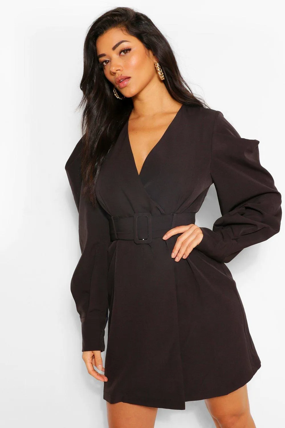 Puff Sleeve Belted Blazer Dress