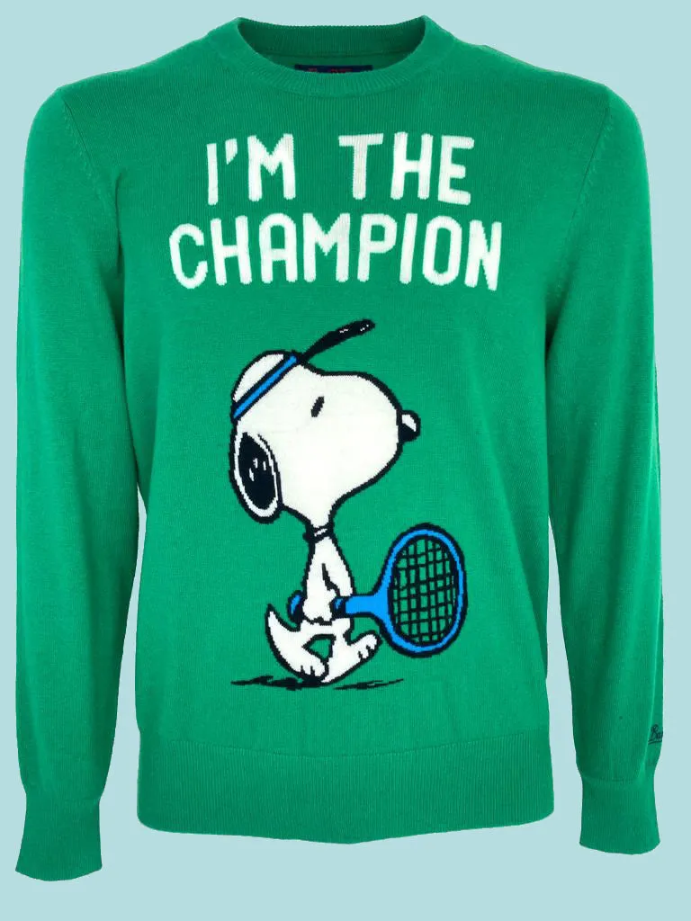 PULLOVER VERDE RICAMO SNOOPY I'M THE CHAMPION