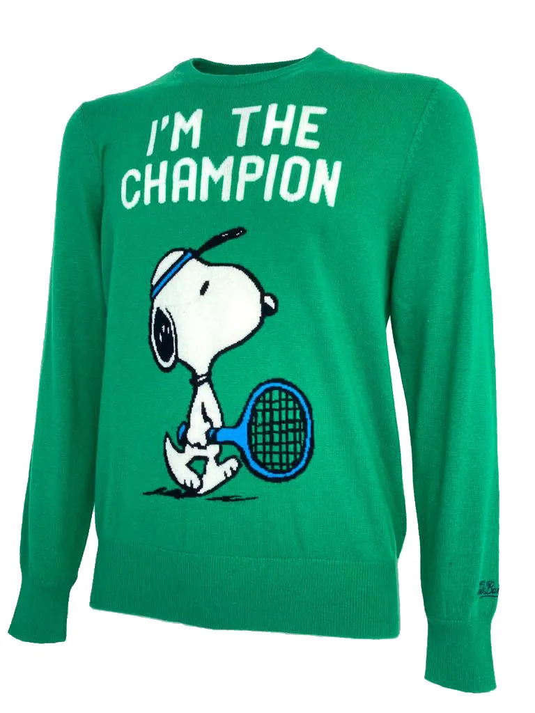 PULLOVER VERDE RICAMO SNOOPY I'M THE CHAMPION