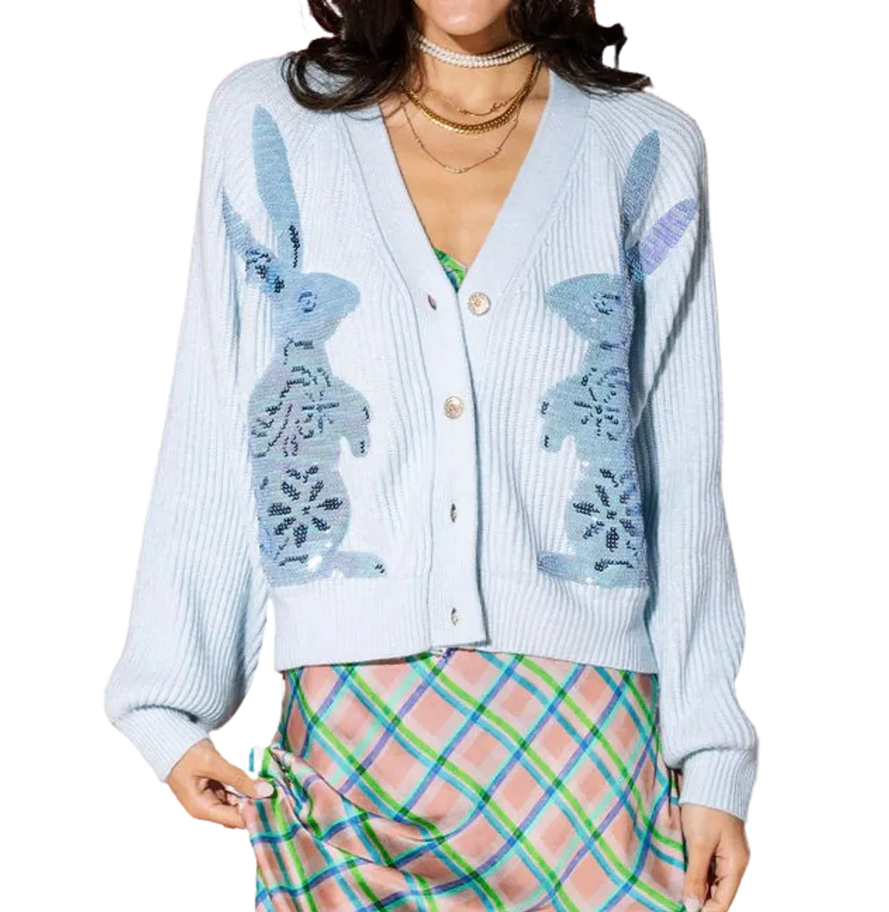 Queen of Sparkle Bunny Cardigan, Blue